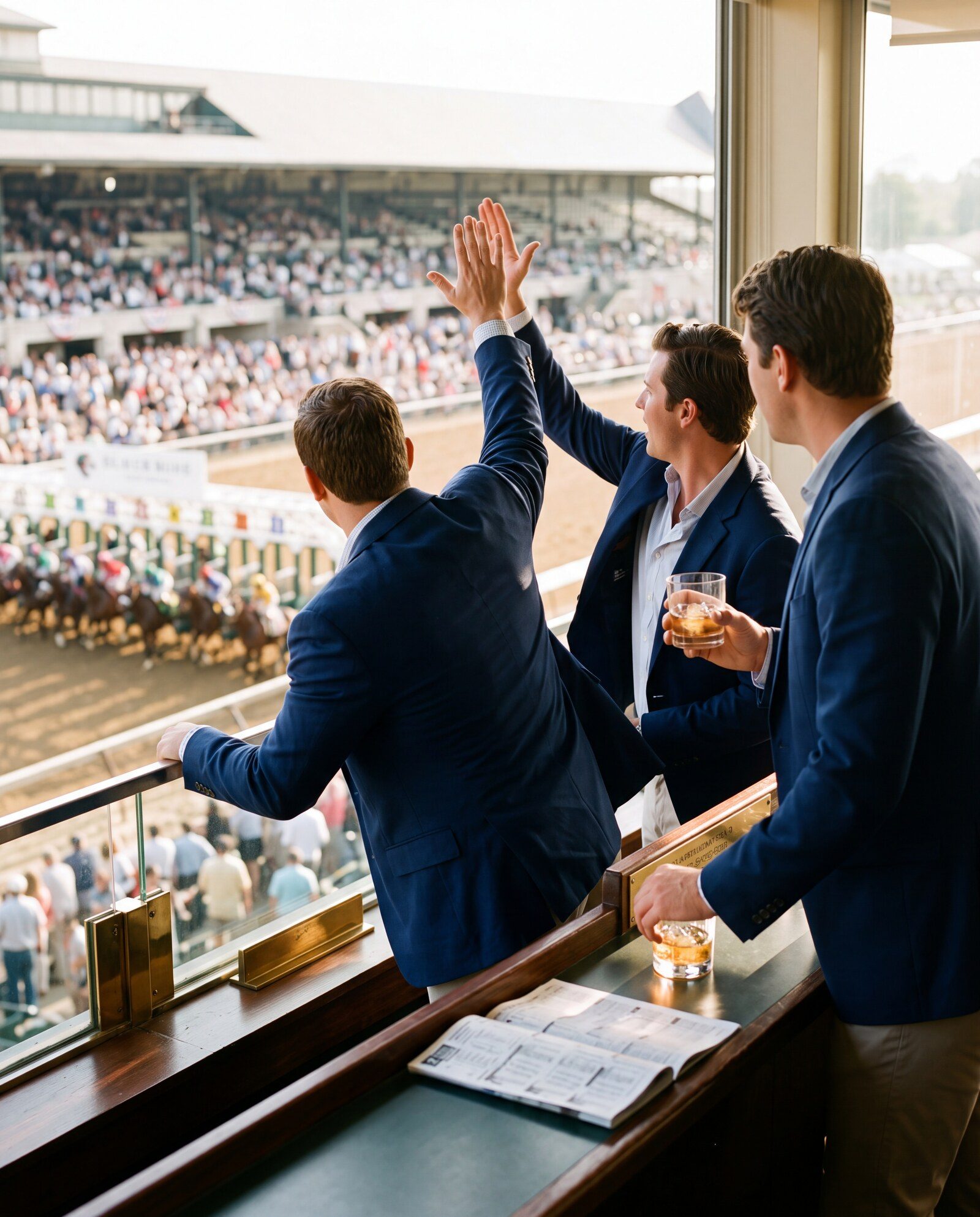 Owners celebrating in the box as the gate opens
